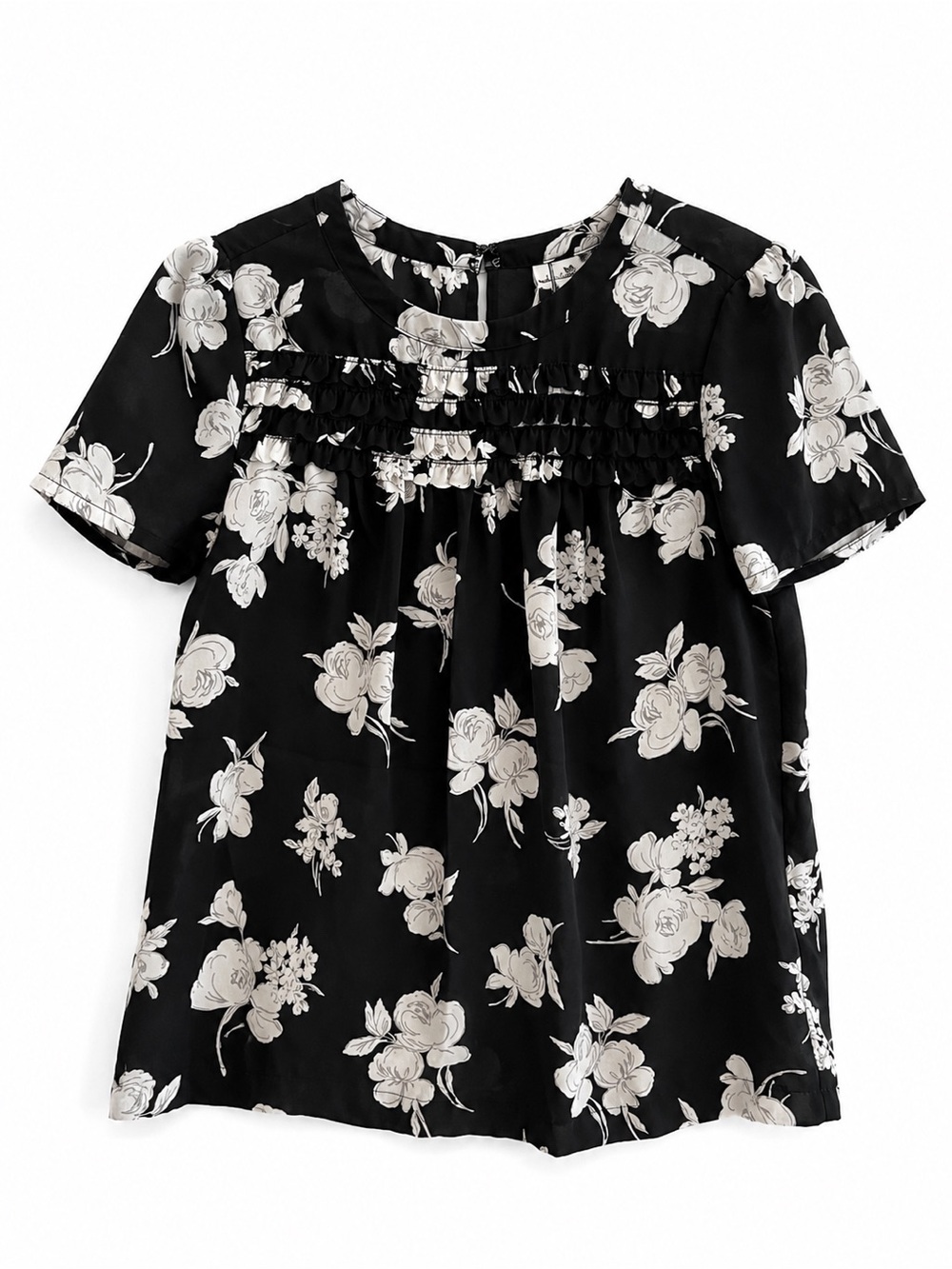 Ellen Tracy Black Floral Short Sleeve Blouse